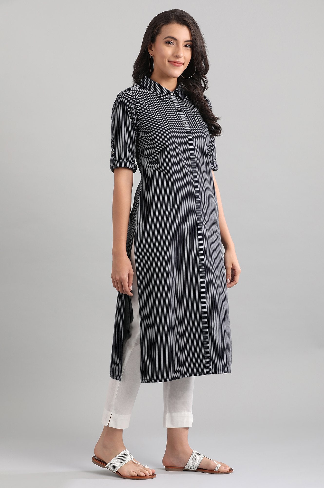 Blue Shirt Collar Yarn-dyed kurta