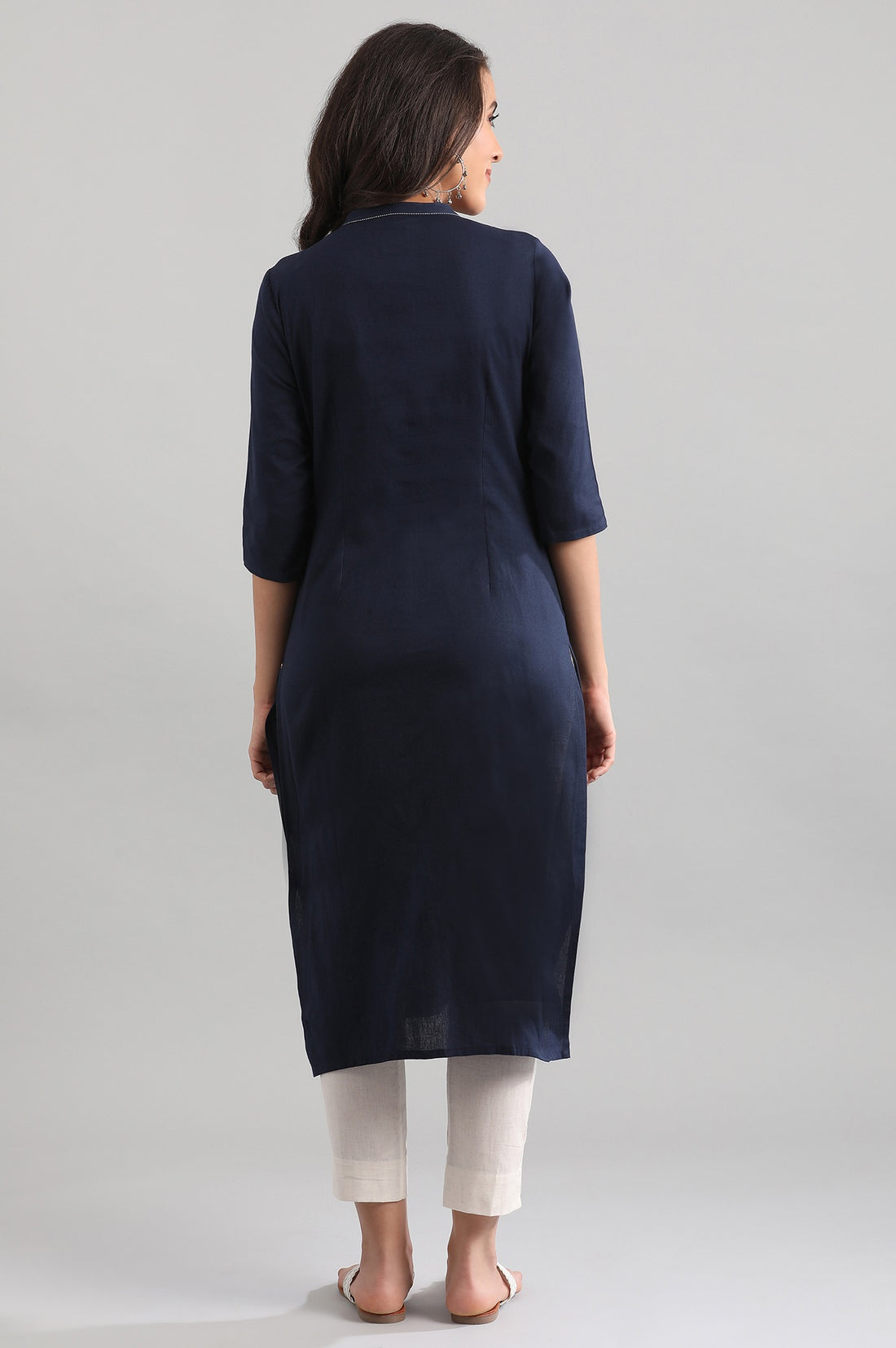 Indigo Blue Straight Ethnic kurta in Band Collar