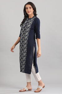 Indigo Blue Straight Ethnic kurta in Band Collar