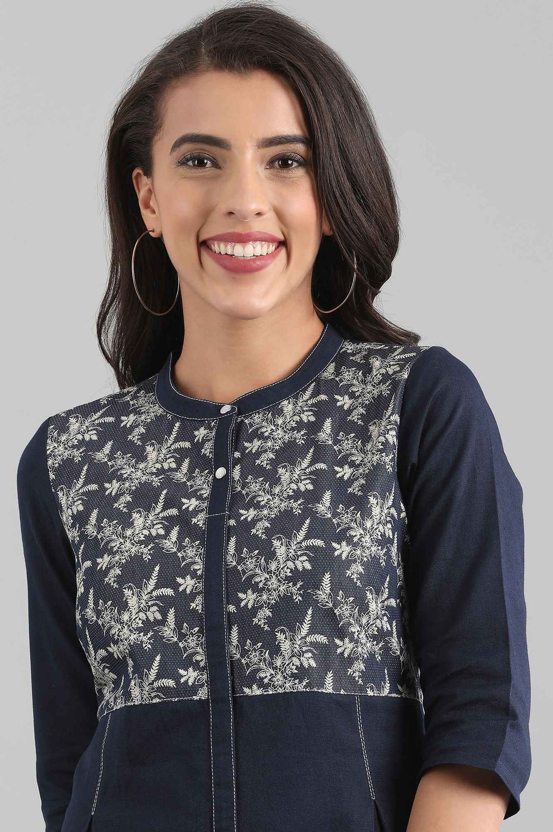 Indigo Blue Straight Ethnic kurta in Band Collar