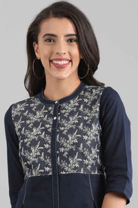Indigo Blue Straight Ethnic kurta in Band Collar