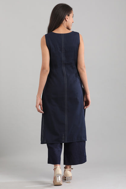 Blue Round Neck Yarn-dyed kurta