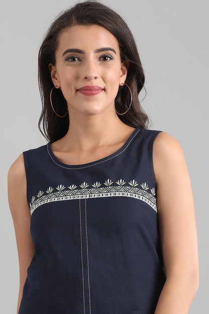 Blue Round Neck Yarn-dyed kurta