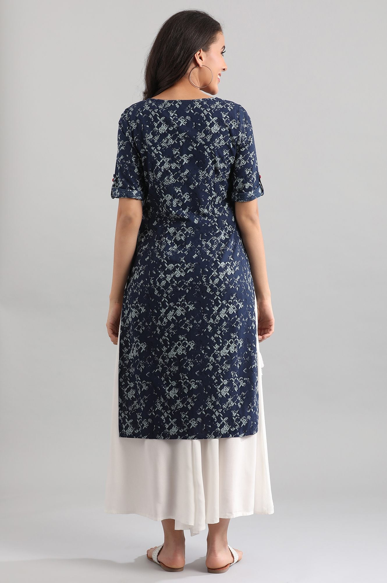 Blue Round Neck Printed kurta