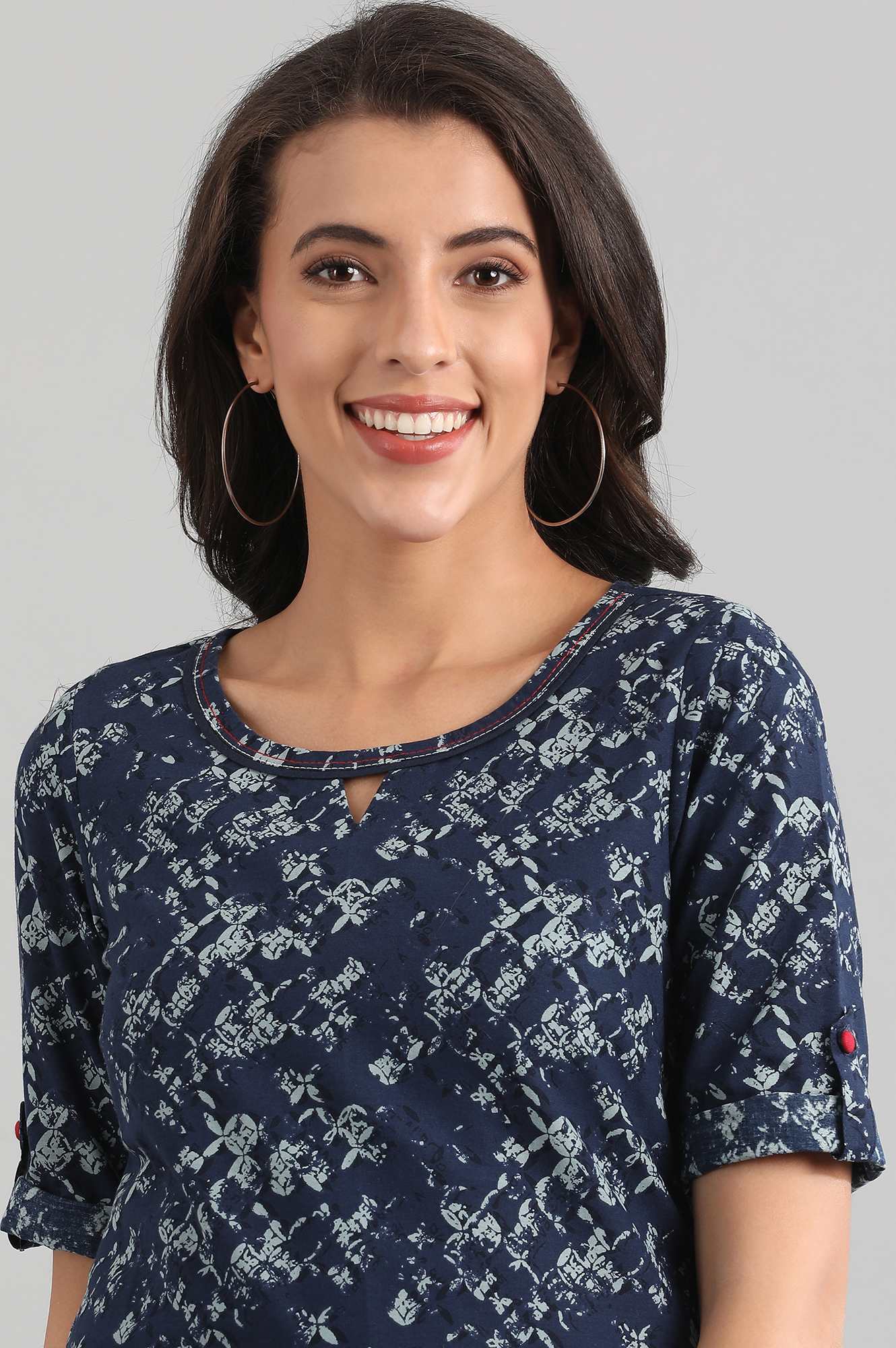 Blue Round Neck Printed kurta