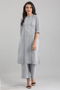 Blue Band Collar Striped kurta