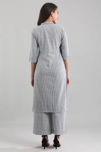 Blue Band Collar Striped kurta