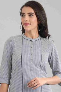 Blue Band Collar Striped kurta