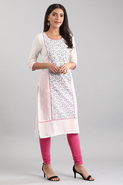 White Round Neck Printed kurta