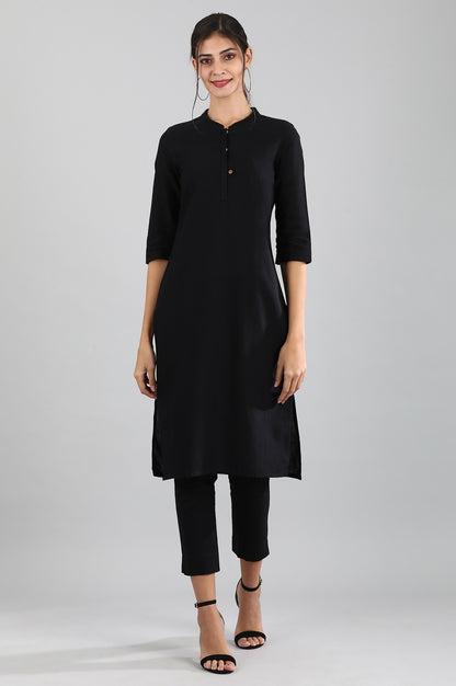 Black Round Neck Solid kurta