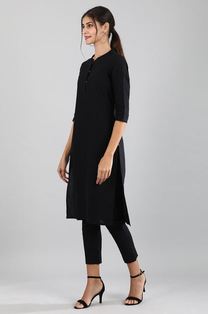 Black Round Neck Solid kurta