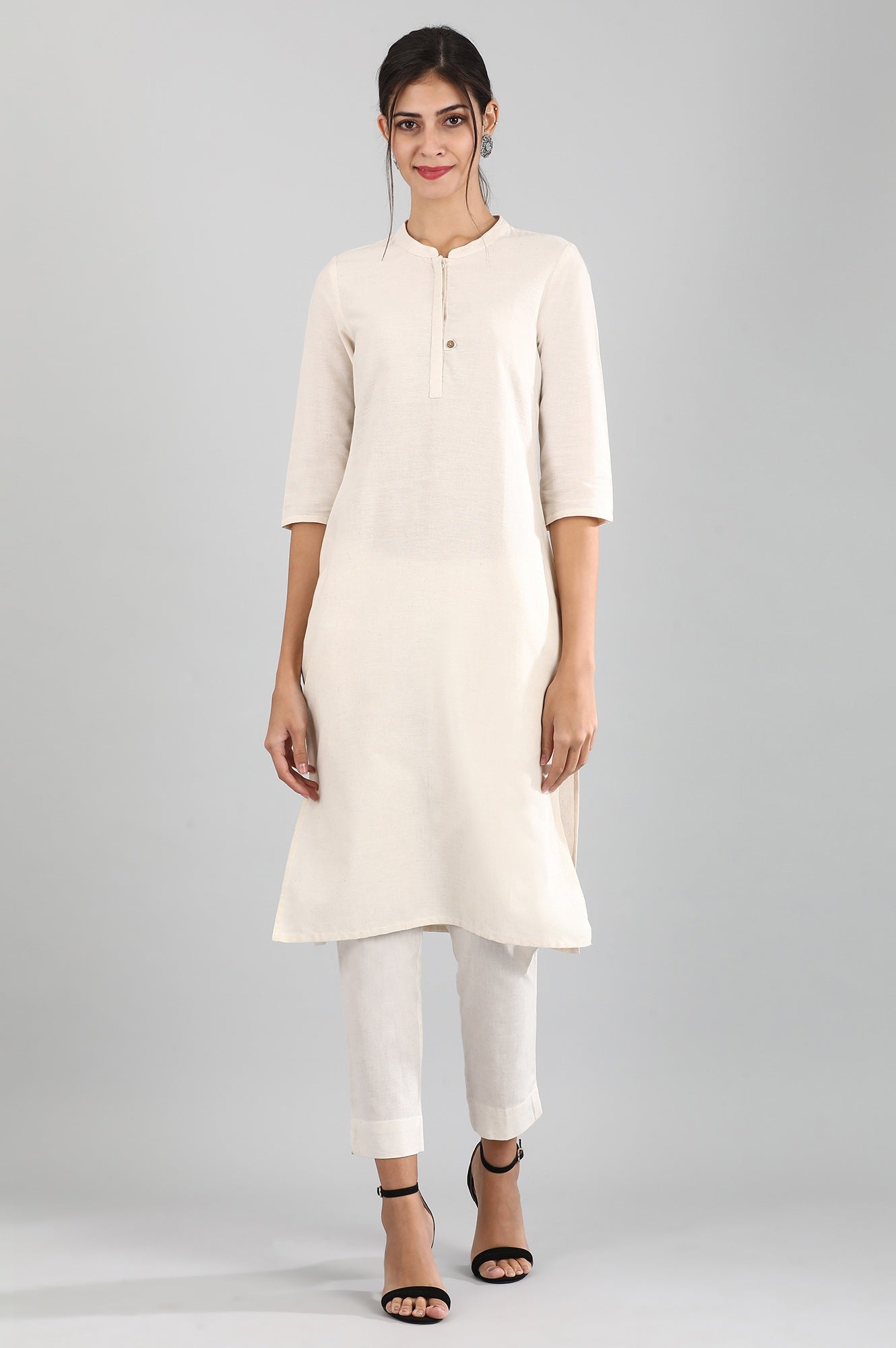 Natural Round Neck Solid kurta