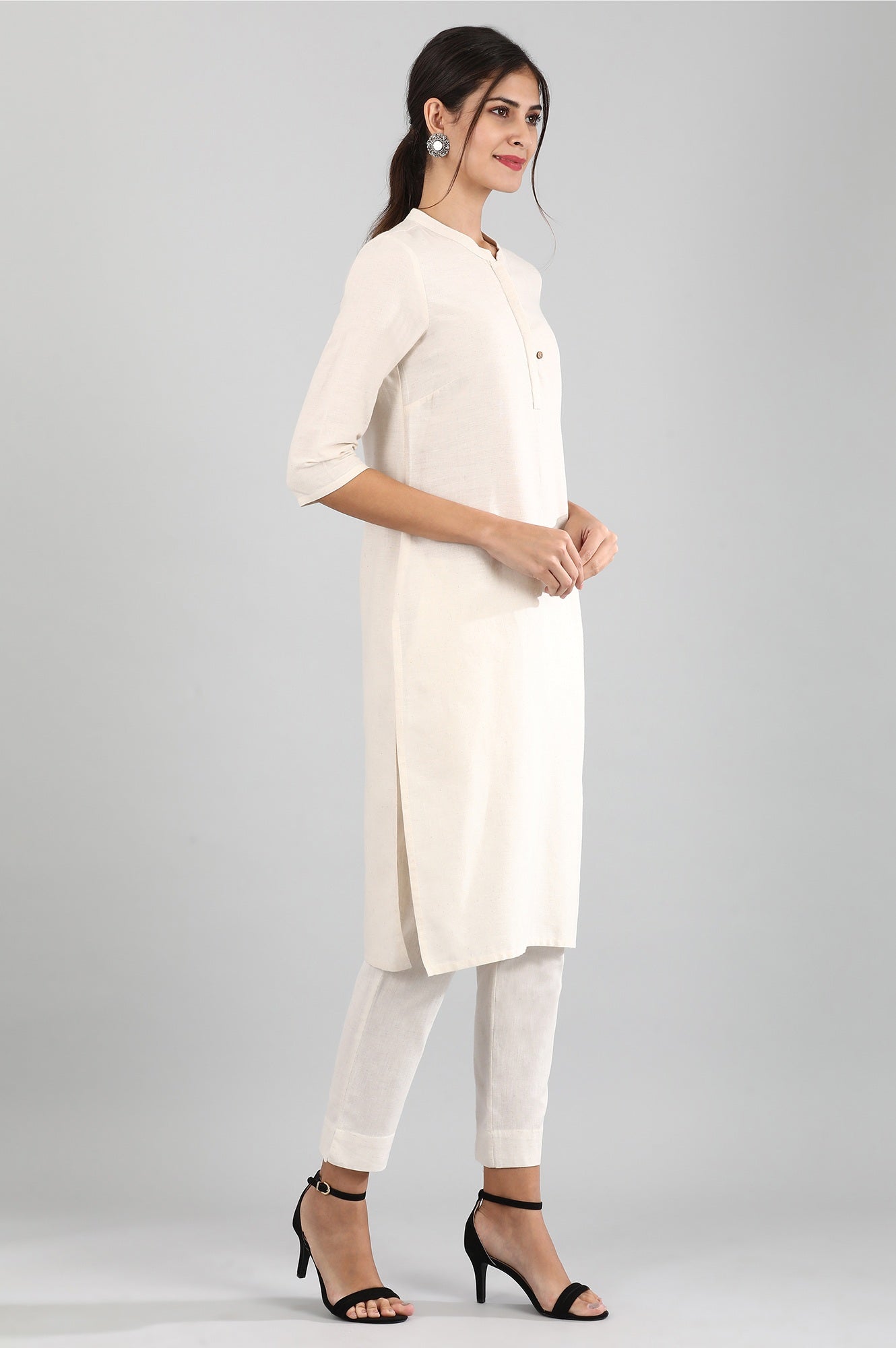 Natural Round Neck Solid kurta