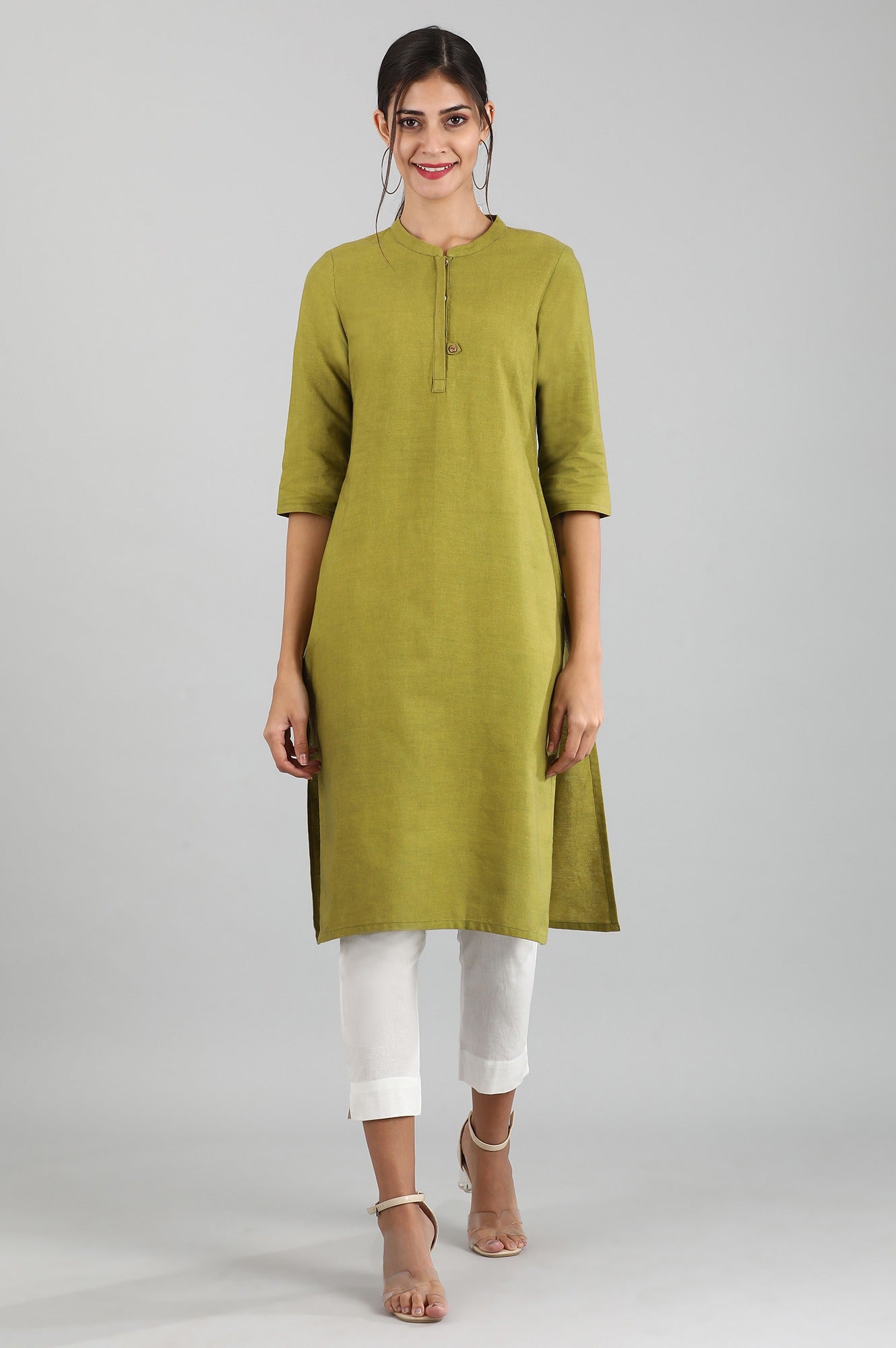 Green Round Neck Solid kurta