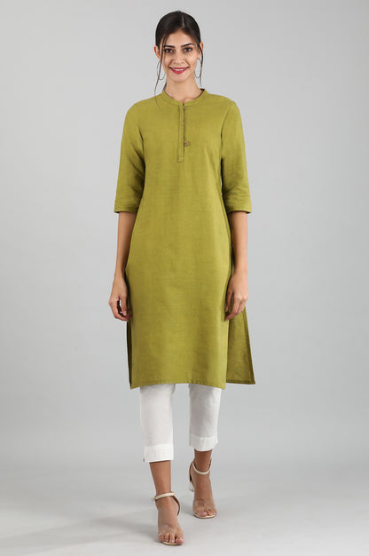 Green Round Neck Solid kurta