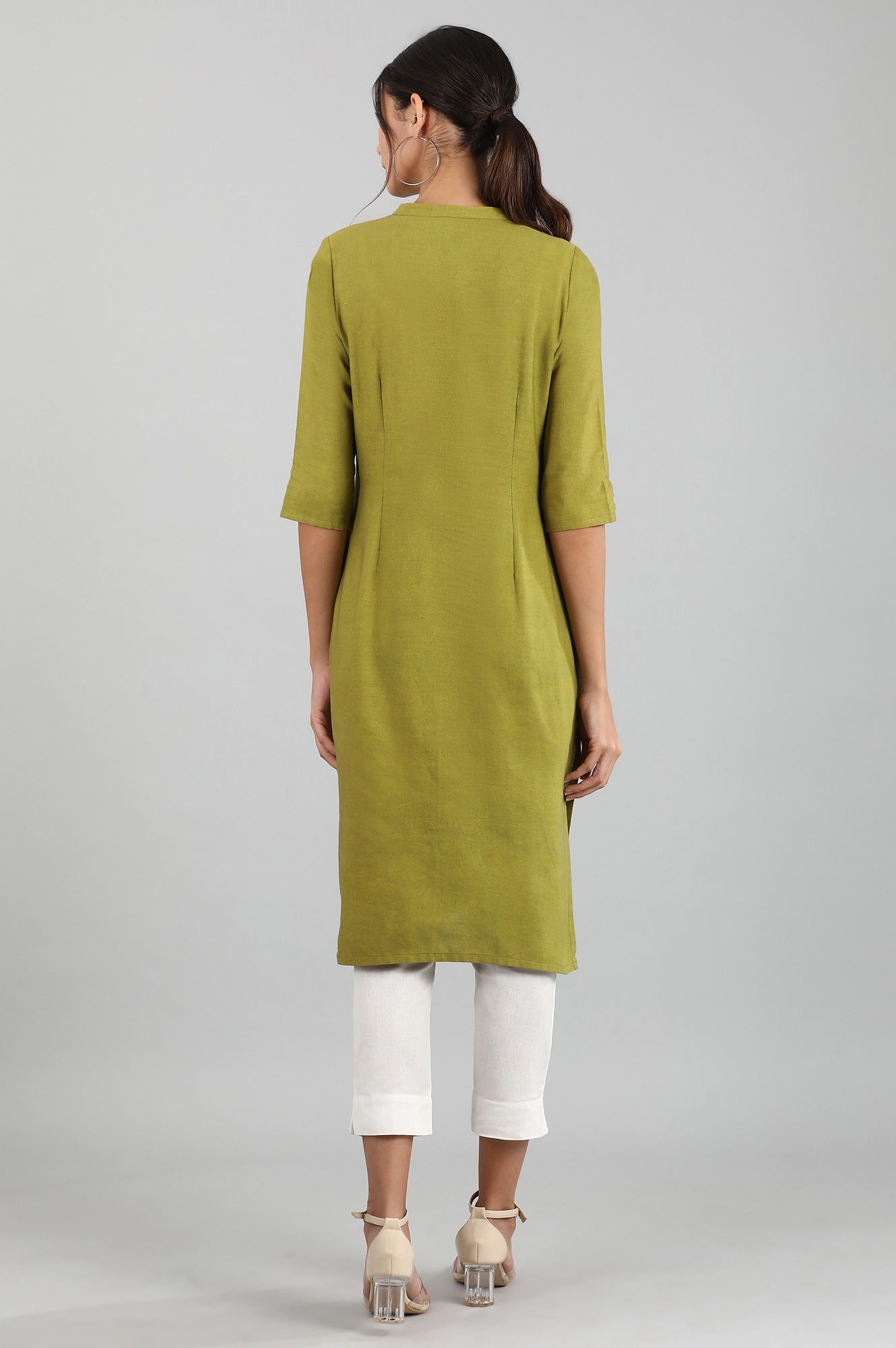 Green Round Neck Solid kurta