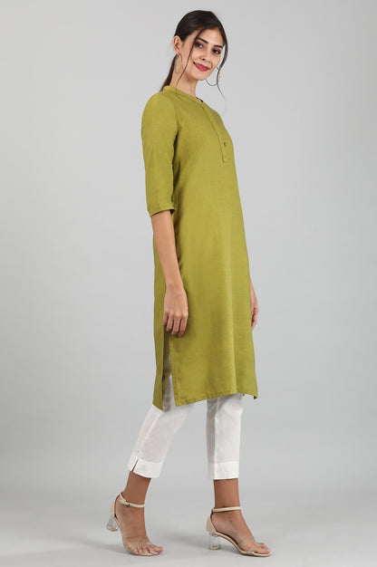 Green Round Neck Solid kurta