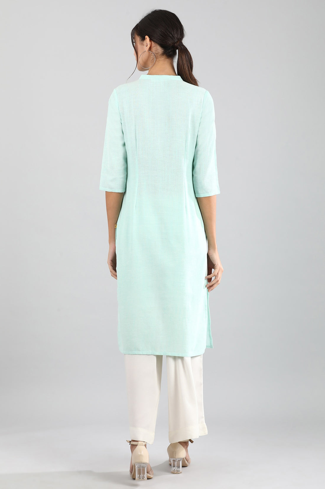 Light Blue Round Neck Solid kurta