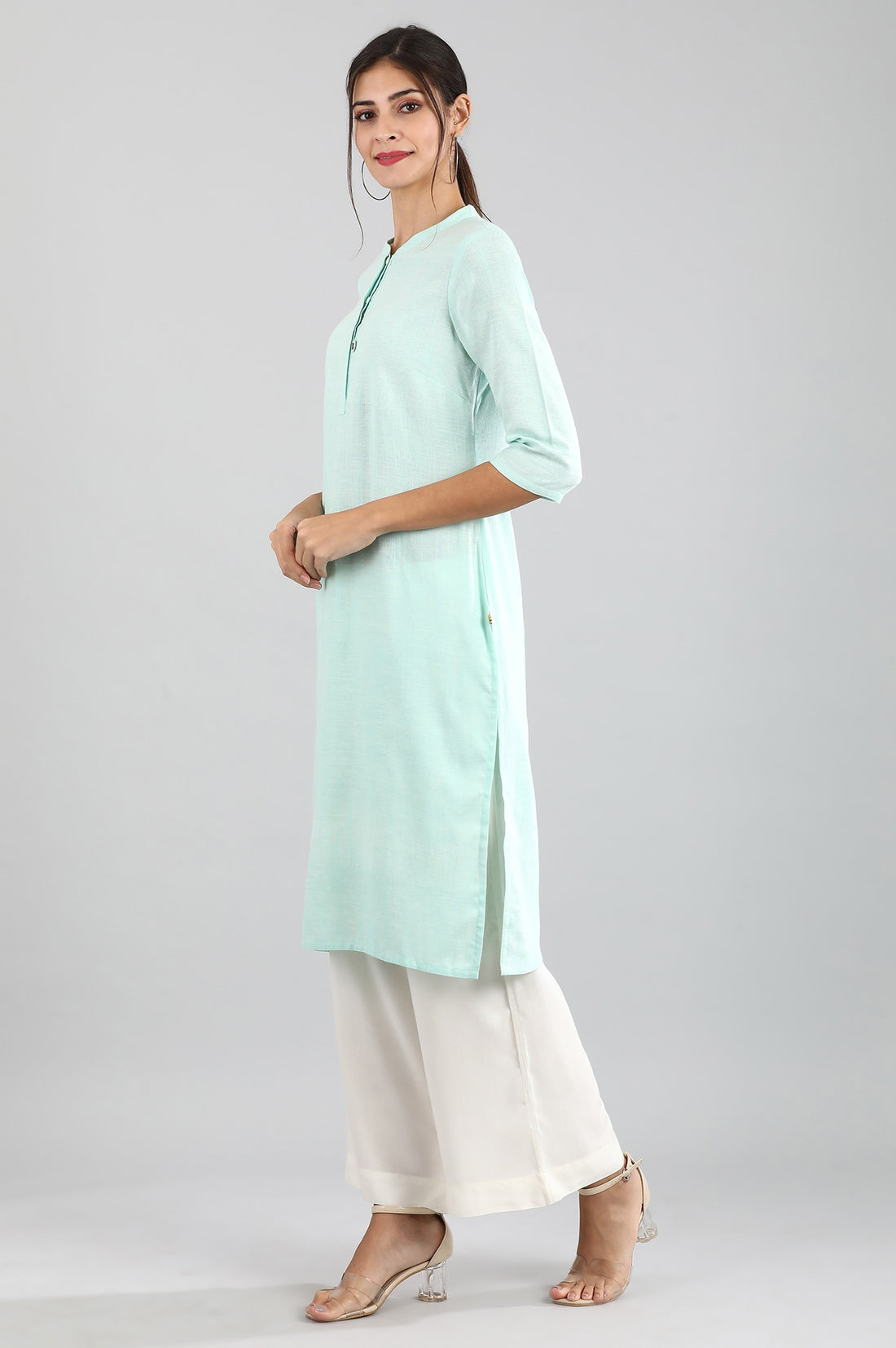 Light Blue Round Neck Solid kurta