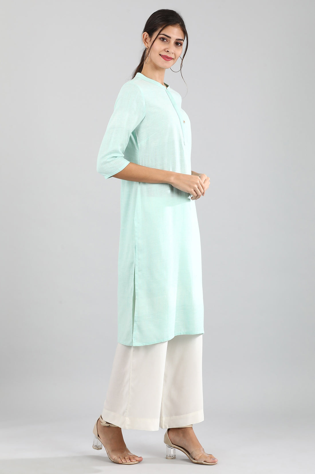 Light Blue Round Neck Solid kurta