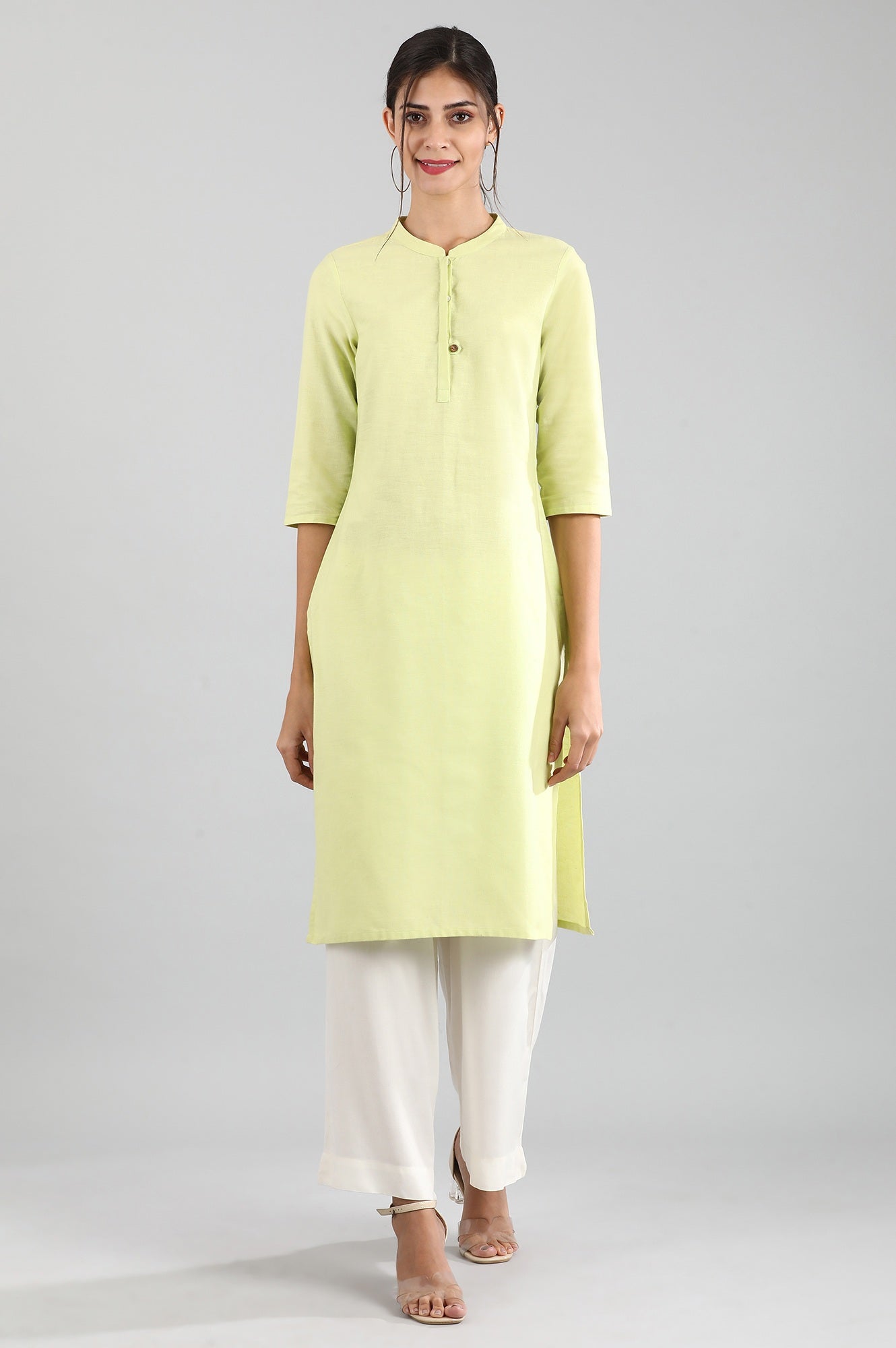 Light Green Round Neck Solid kurta