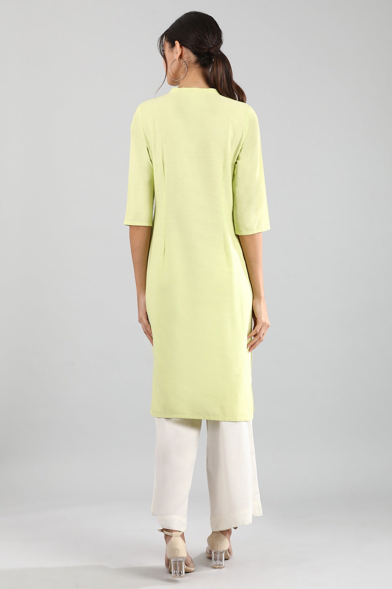 Light Green Round Neck Solid kurta