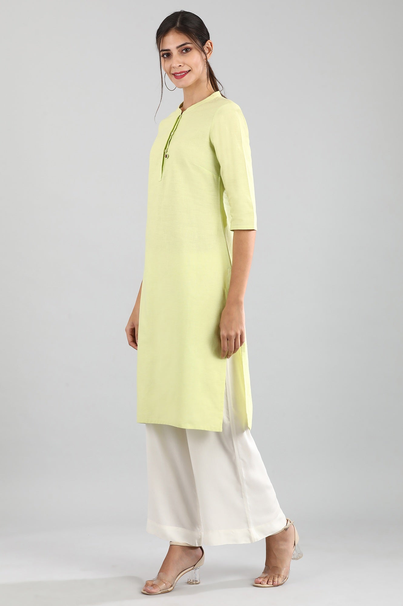 Light Green Round Neck Solid kurta