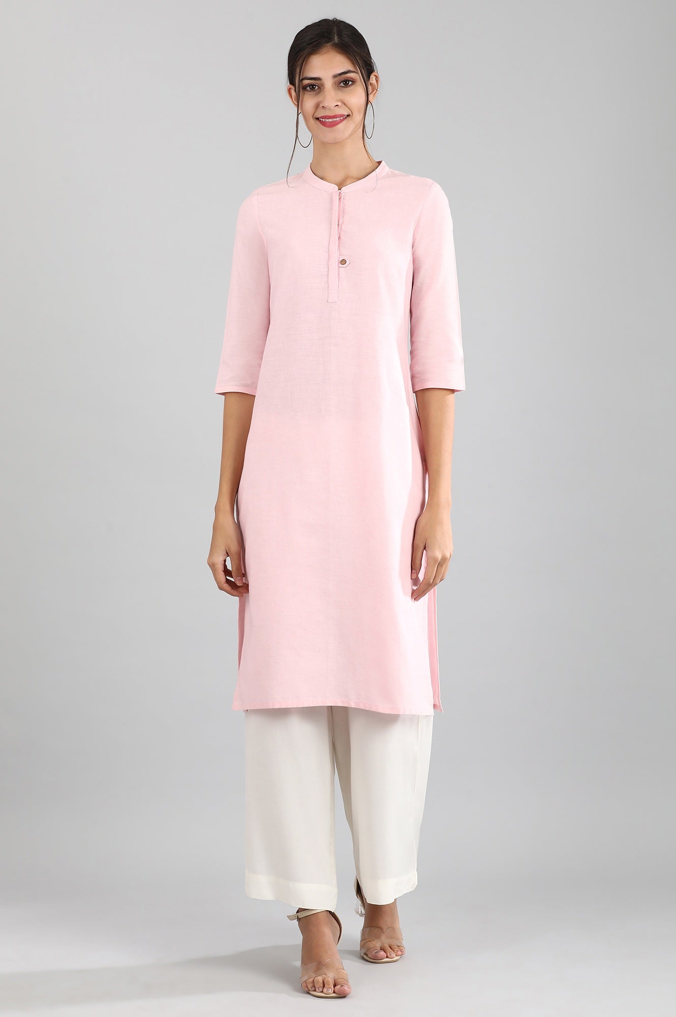 Light Pink Round Neck Solid kurta