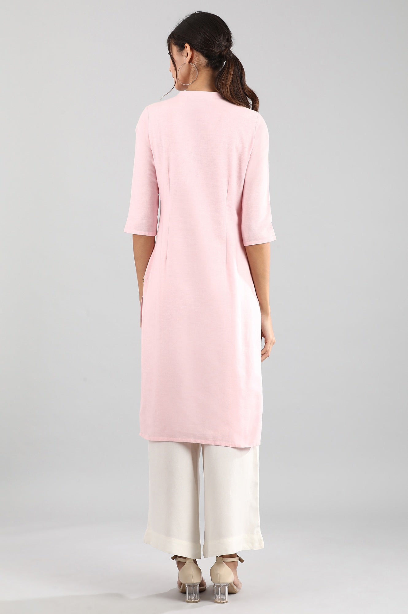 Light Pink Round Neck Solid kurta