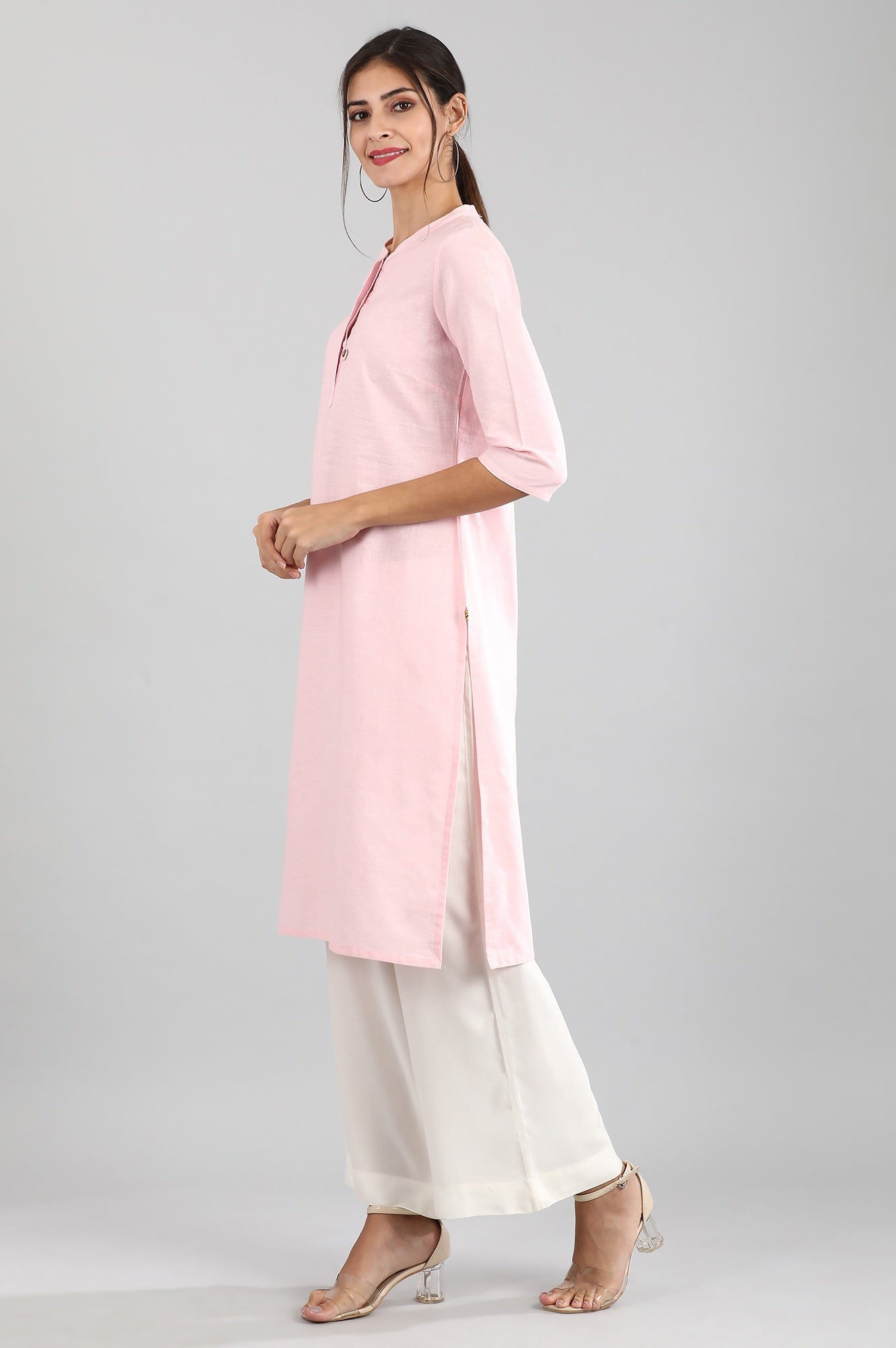 Light Pink Round Neck Solid kurta