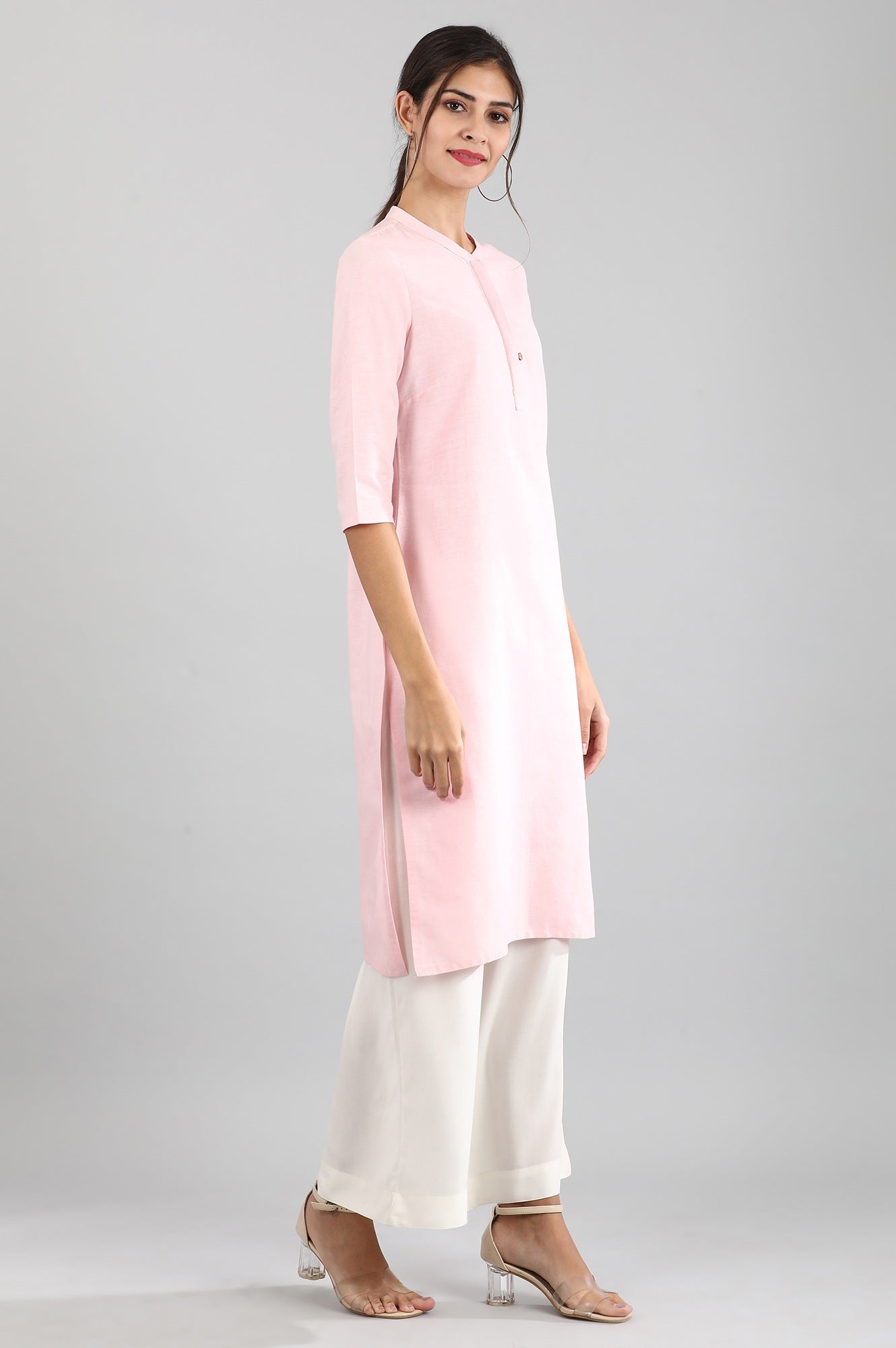 Light Pink Round Neck Solid kurta