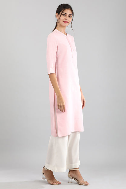 Light Pink Round Neck Solid kurta