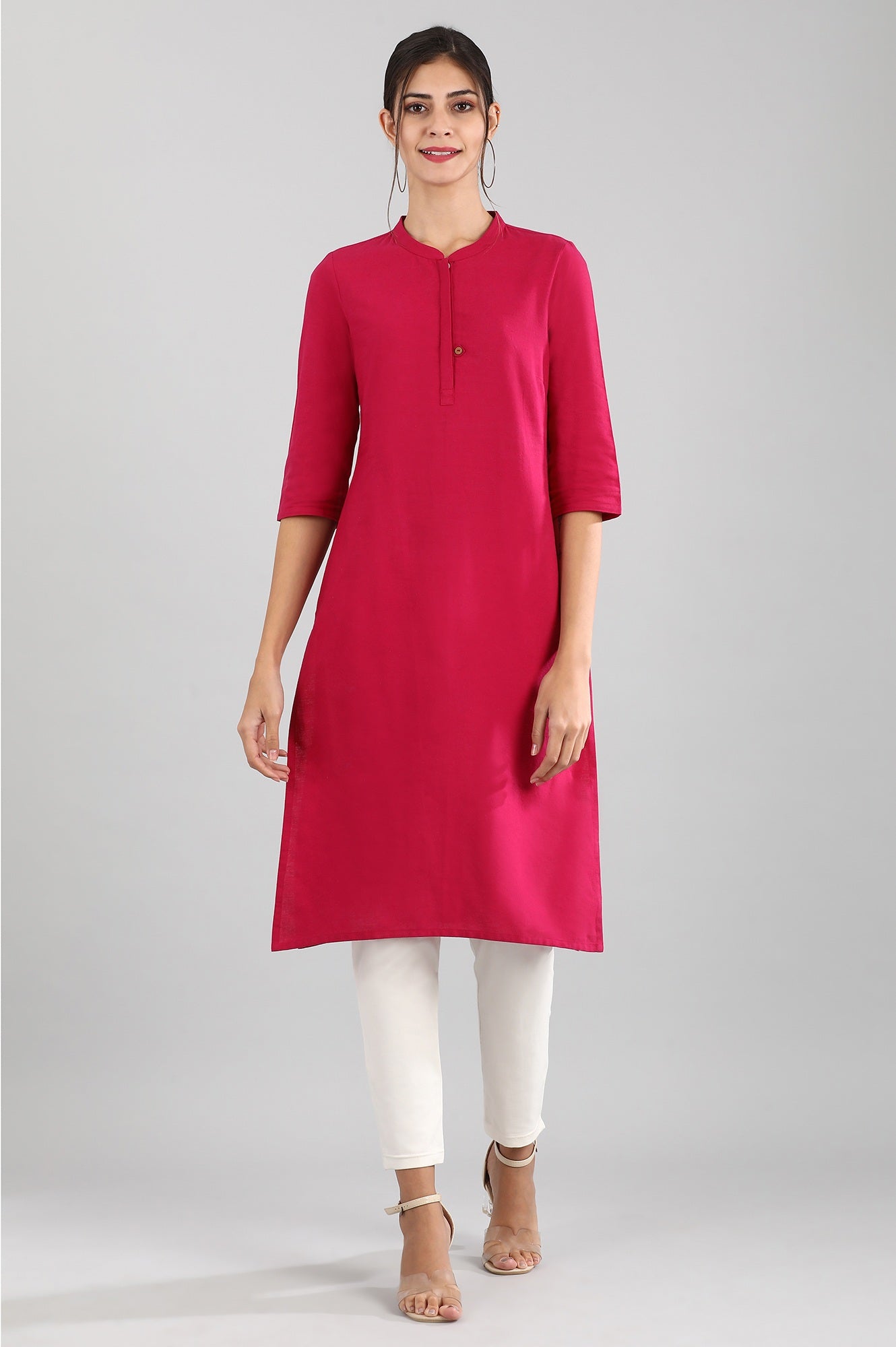 Pink Round Neck Solid kurta