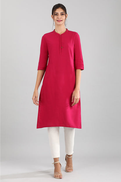 Pink Round Neck Solid kurta