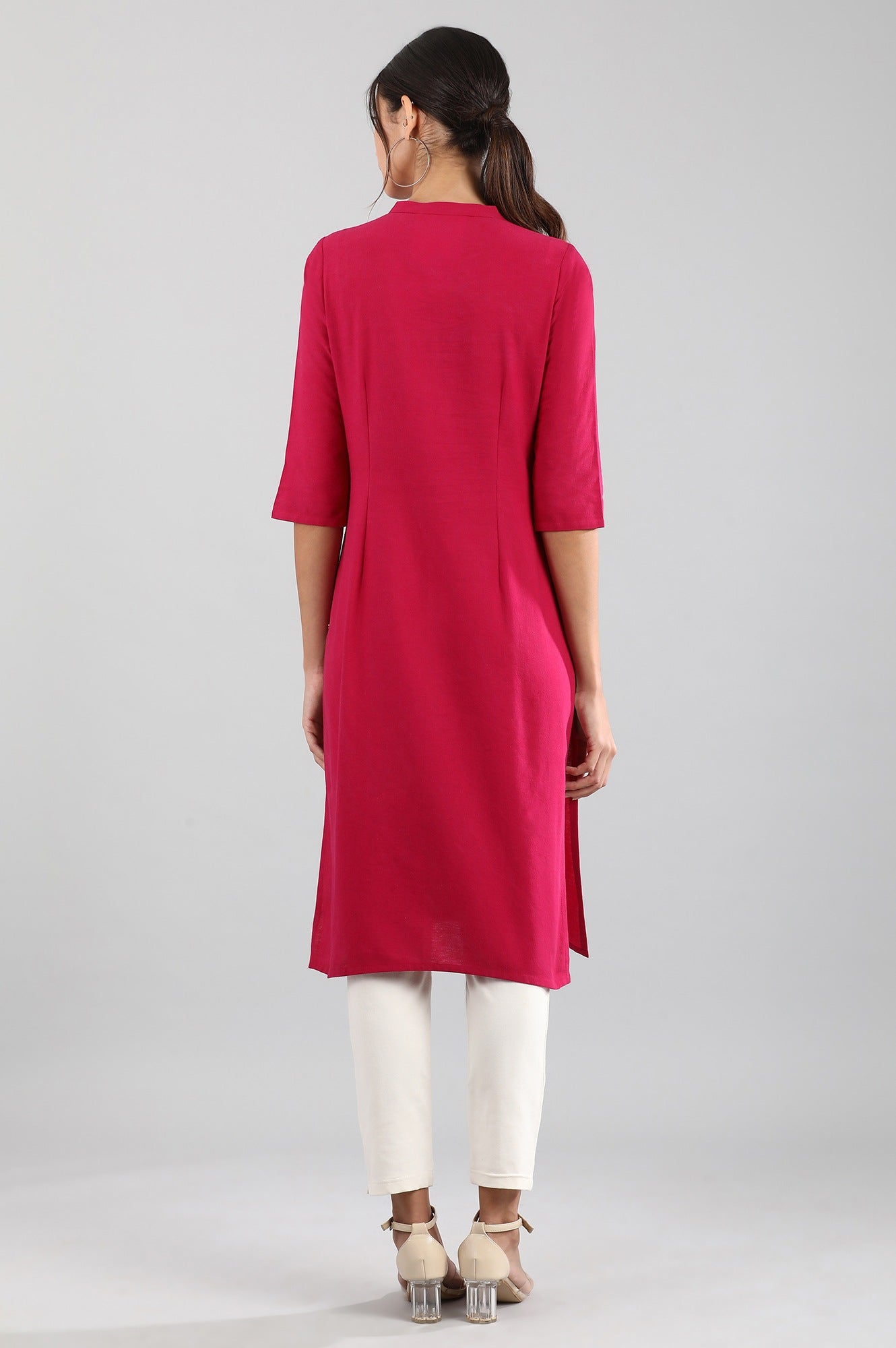 Pink Round Neck Solid kurta