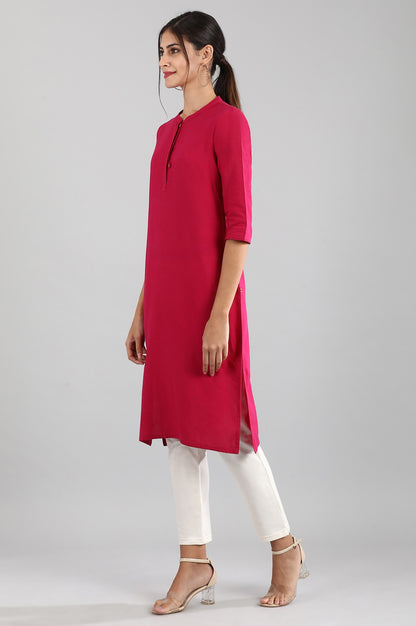 Pink Round Neck Solid kurta