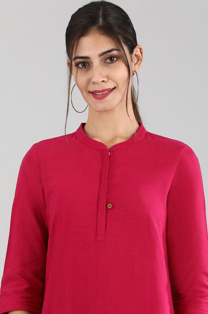 Pink Round Neck Solid kurta