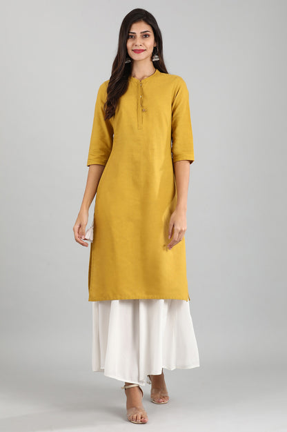 Yellow Round Neck Solid kurta