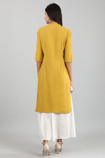 Yellow Round Neck Solid kurta