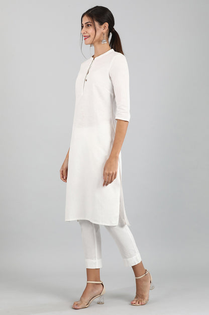 White Round Neck Solid kurta