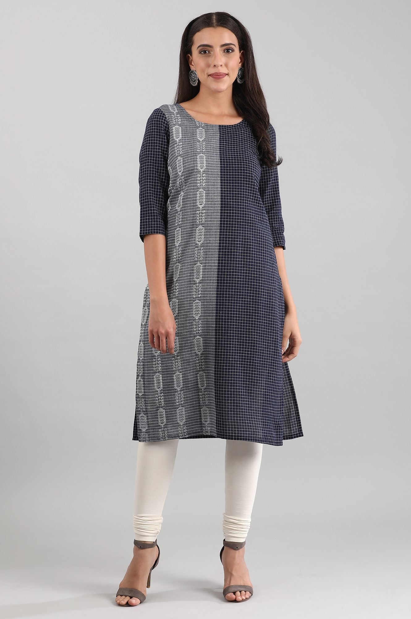 Blue Round Neck Yarn-dyed kurta