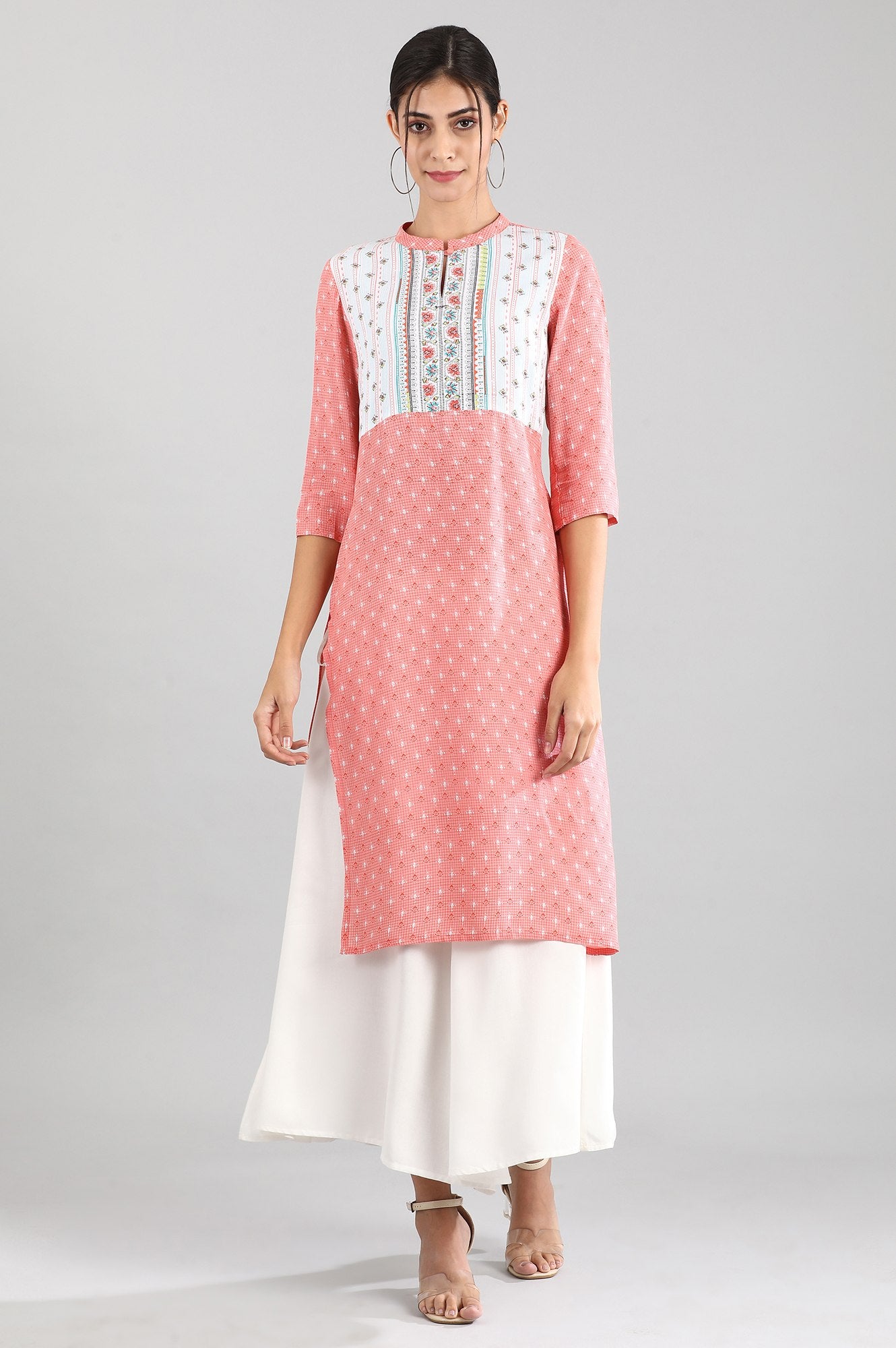 Pink Round Neck Printed kurta