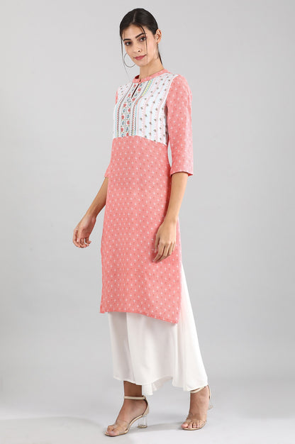 Pink Round Neck Printed kurta