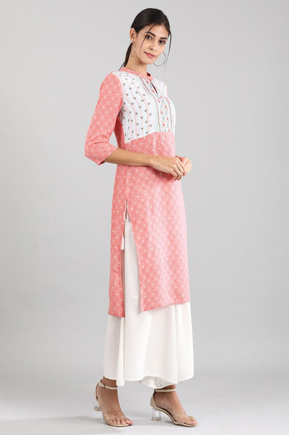 Pink Round Neck Printed kurta