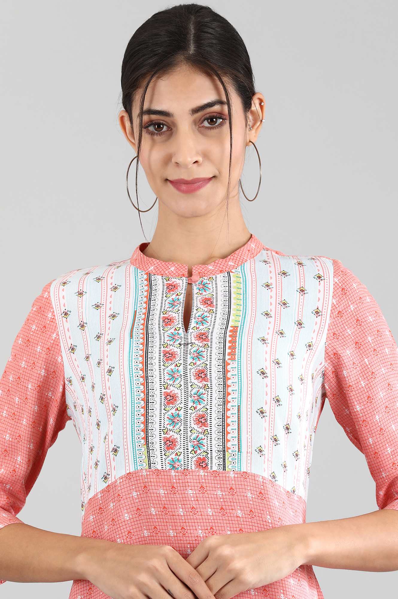 Pink Round Neck Printed kurta