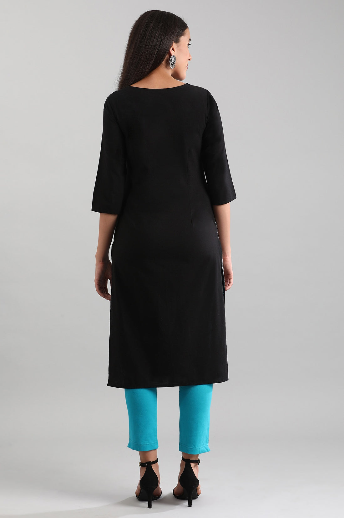 Black Round Neck Printed kurta