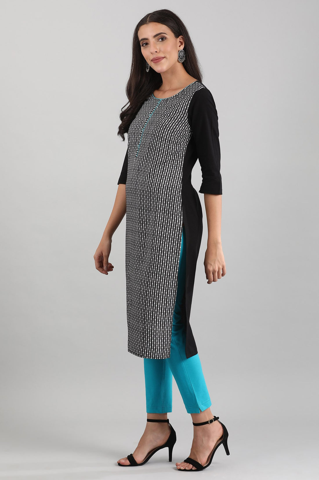 Black Round Neck Printed kurta