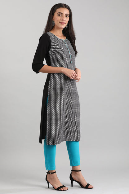 Black Round Neck Printed kurta