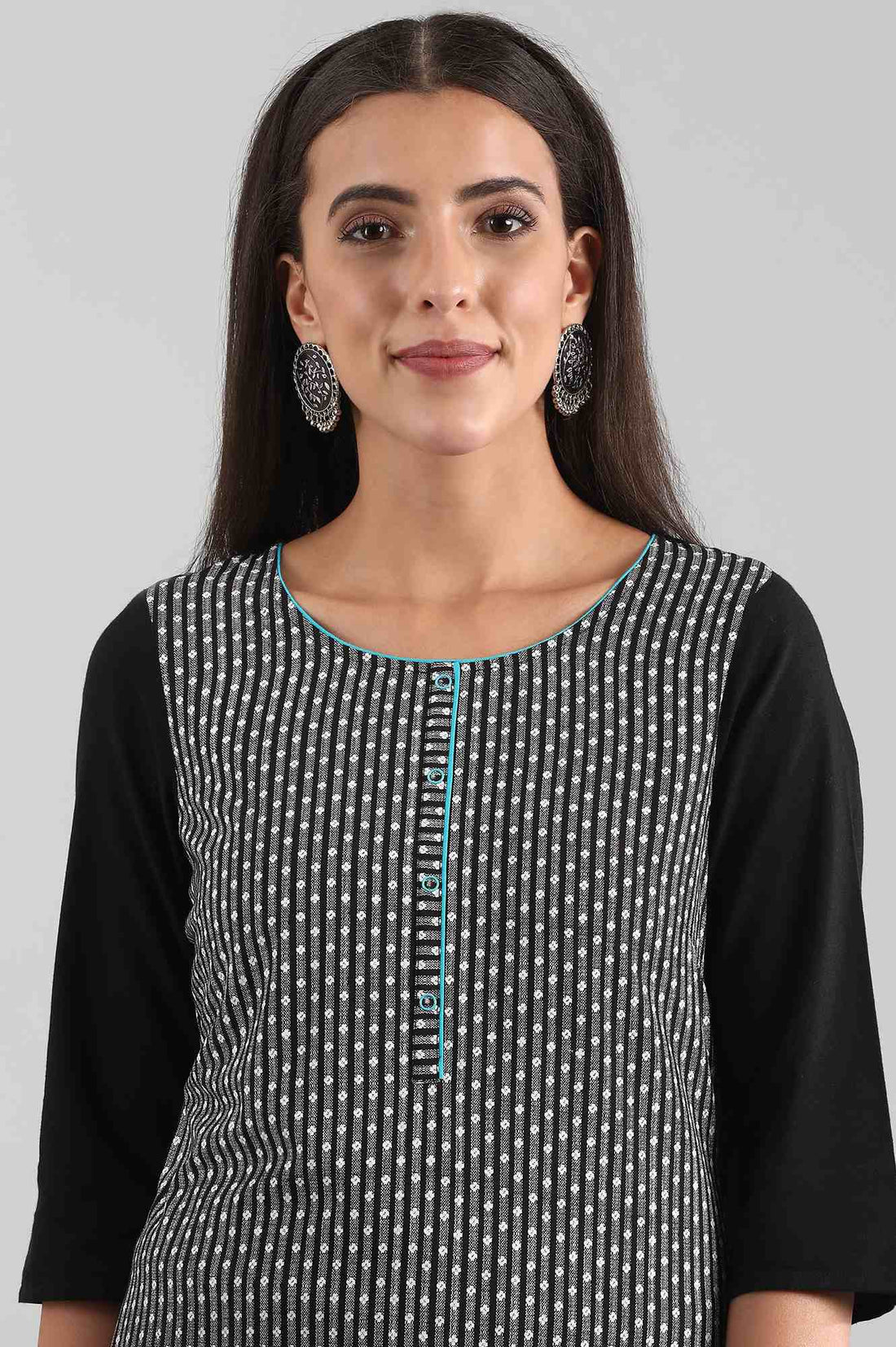 Black Round Neck Printed kurta