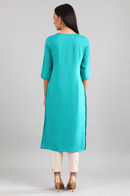 Teal Round Neck Straight kurta